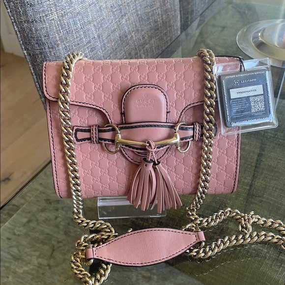 Gucci Handbags - Gucci Pink Crossbody Bag with champagne,gold chain with coa